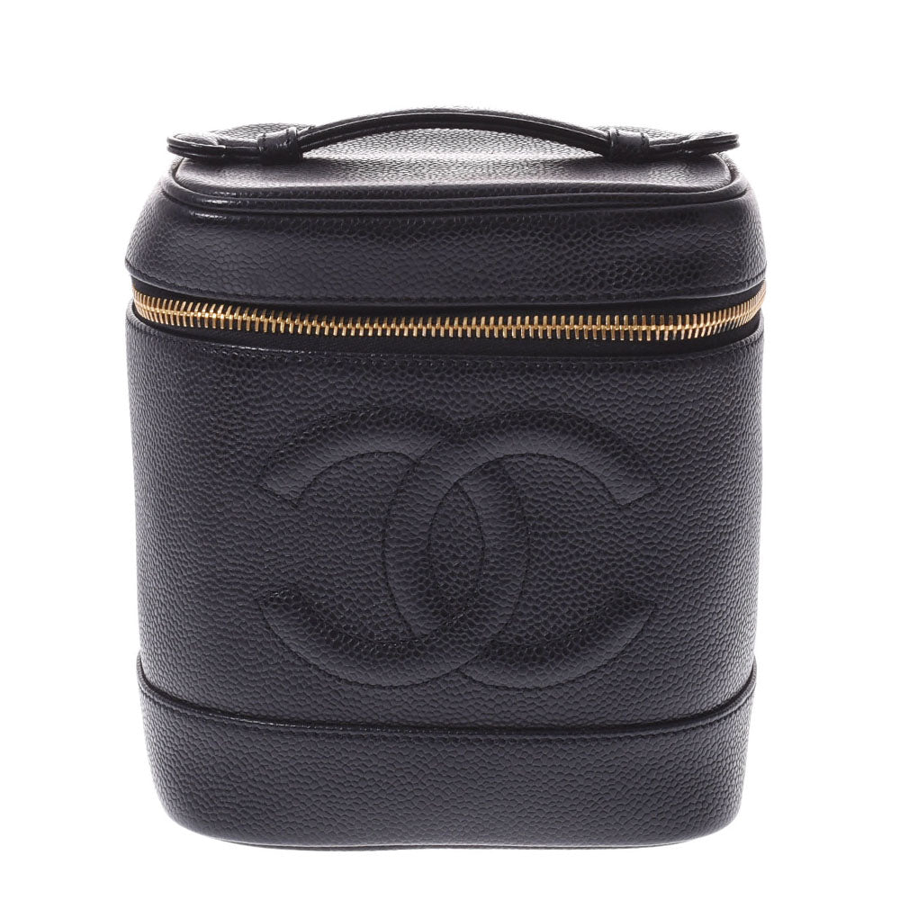 CHANEL シャネル 縦型バニティ 黒 ゴールド金具 レディース キャビアスキン ハンドバッグ ABランク 中古 