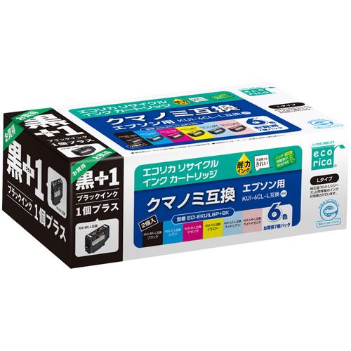 【推奨品】エコリカ ECI-EKUIL6P+BK エコリカ EPSON ( エプソン ) KUI-6CL-L+KUI-BK-L 対応 リサイクル インク カートリッジ 6色パック