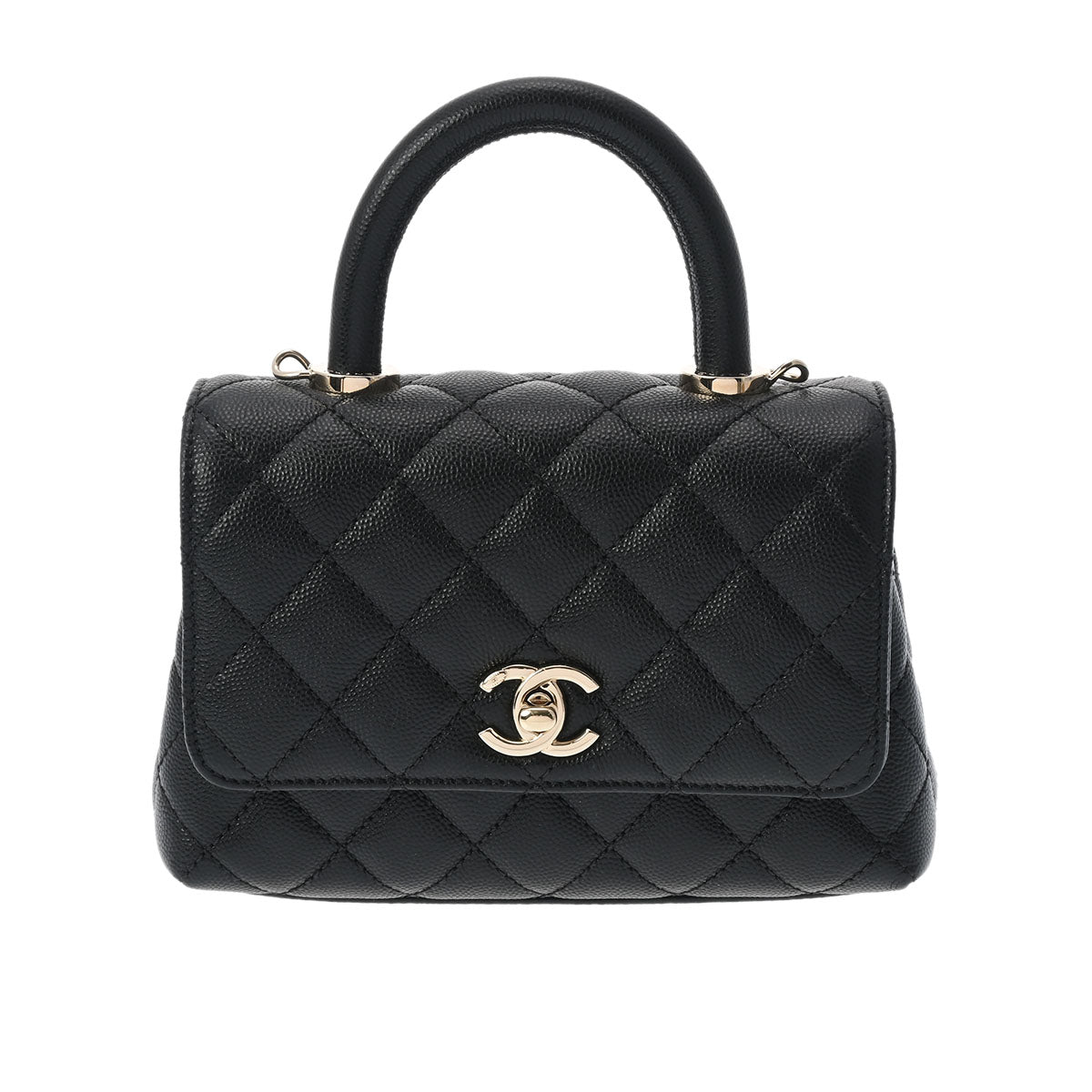 CHANEL シャネル マトラッセ トップハンドル XXS 2WAY 黒 シャンパンゴールド金具 AS2215 レディース キャビアスキン ハンドバッグ Aランク 中古 