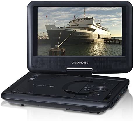 グリーンハウス ポータブル DVD プレーヤー 9型 ワイド液晶 (800×480) 搭載 (車載用ヘッドレスト取り付けキット付属) 単3形乾電池対応 ブラック GH-PDV9L-BK【中古品】