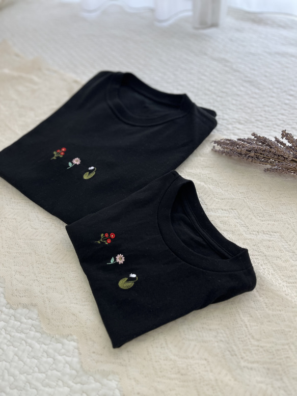 【親子でお揃いも可！サイズ展開豊富♪】お花の刺繍Tシャツ