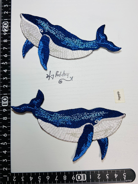 2枚入り　クジラワッペン刺繍アイロンワッペン