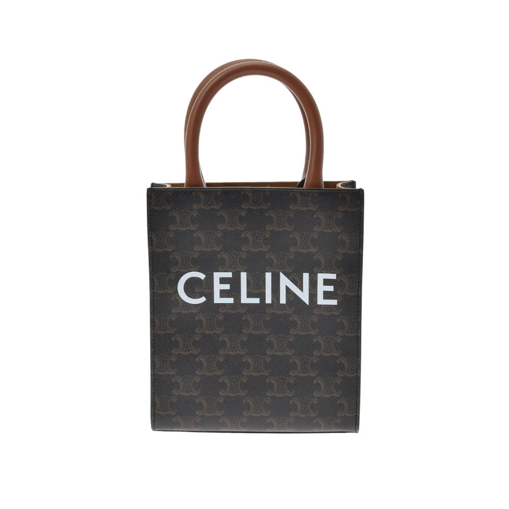 CELINE セリーヌ ミニバーティカルカバ 2WAY タン レディース レザー  トリオンフキャンバス ハンドバッグ Aランク 中古 