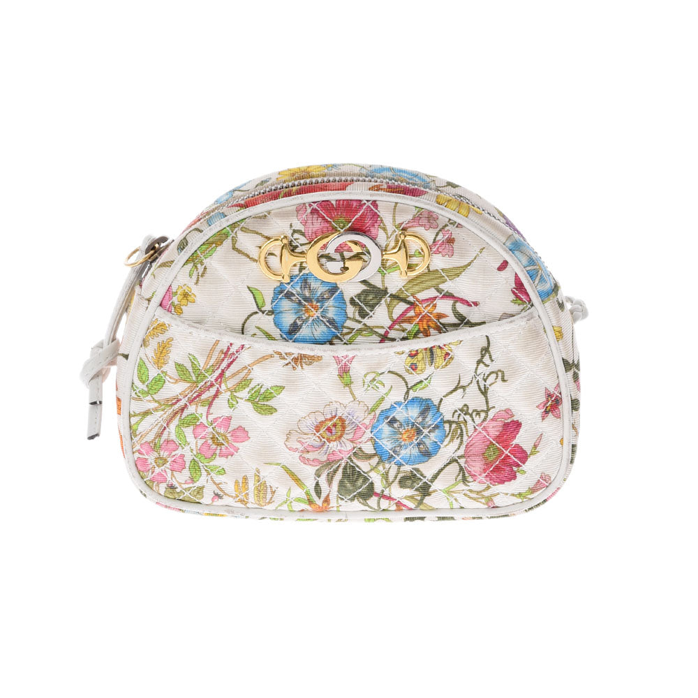 GUCCI グッチ ホースビット 花柄 白/フローラル ゴールド金具 534951 レディース キャンバス ショルダーバッグ Bランク 中古 