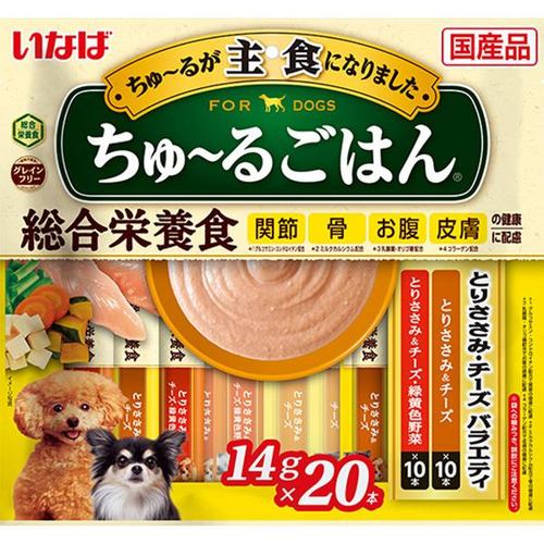 いなばペットフード ちゅーるごはん ささみ・チーズバラエティ 犬用総合栄養食 14g×20本