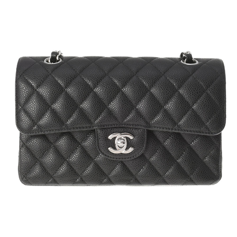 CHANEL シャネル マトラッセ ダブルフラップ 23cm チェーン 黒 シルバー金具 レディース キャビアスキン ショルダーバッグ Aランク 中古 