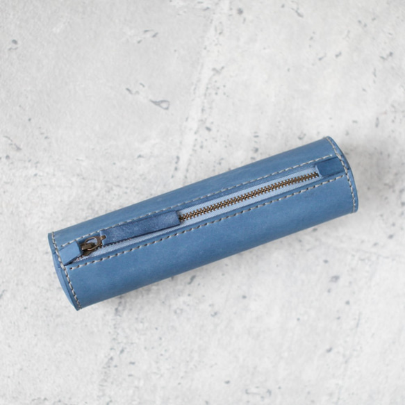 light bluehandmade cylinder leather Pencil Case/Pen Pouch