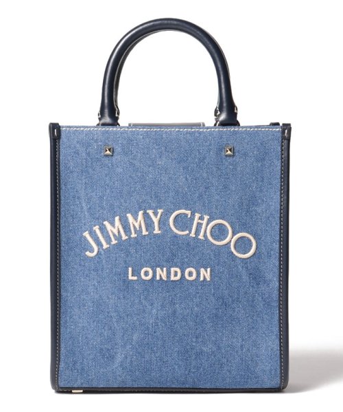 【JIMMY CHOO】ジミーチュウ ロゴ刺繍入りウォッシュデニム・ロゴトートバッグ VARENNETOTE NS AKZ