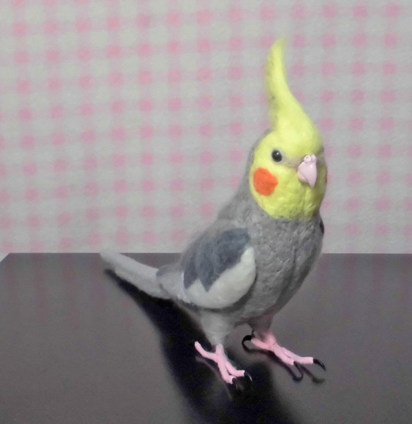 羊毛フェルト リアル オカメインコ ノーマル（オス）ほぼライフサイズ 羊毛フェルト 受注製作