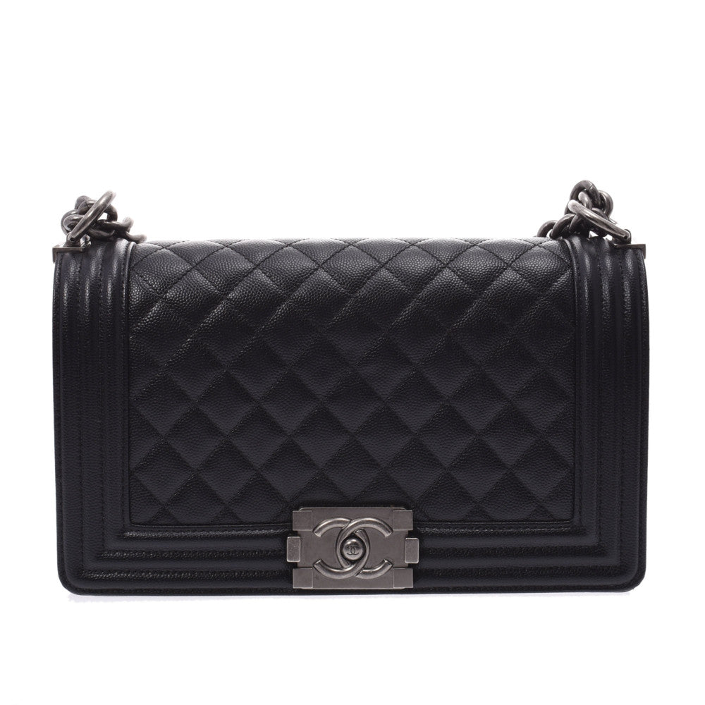 CHANEL シャネル ボーイシャネル チェーンショルダー 25cm 黒 シルバー金具 レディース キャビアスキン ショルダーバッグ Aランク 中古 