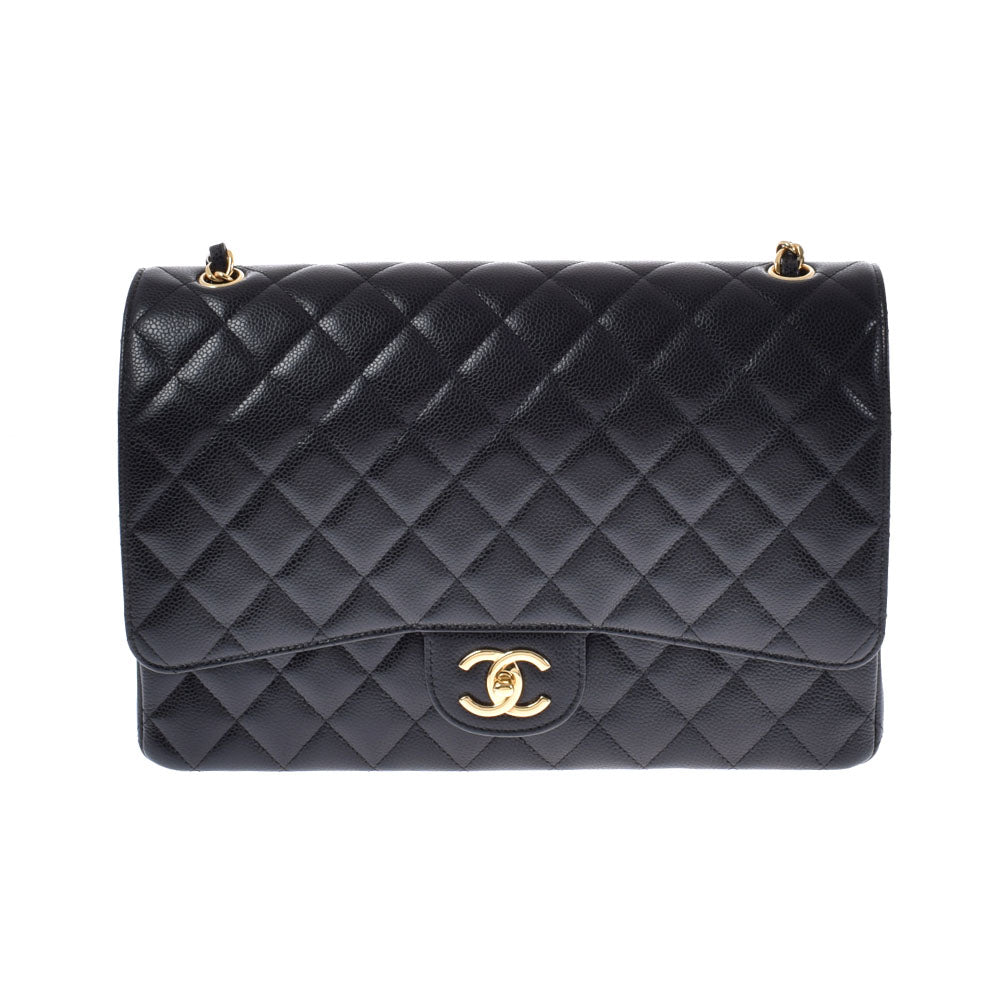 CHANEL シャネル マトラッセ チェーンショルダー 34cm 黒 ゴールド金具 レディース  キャビアスキン ショルダーバッグ Aランク 中古 