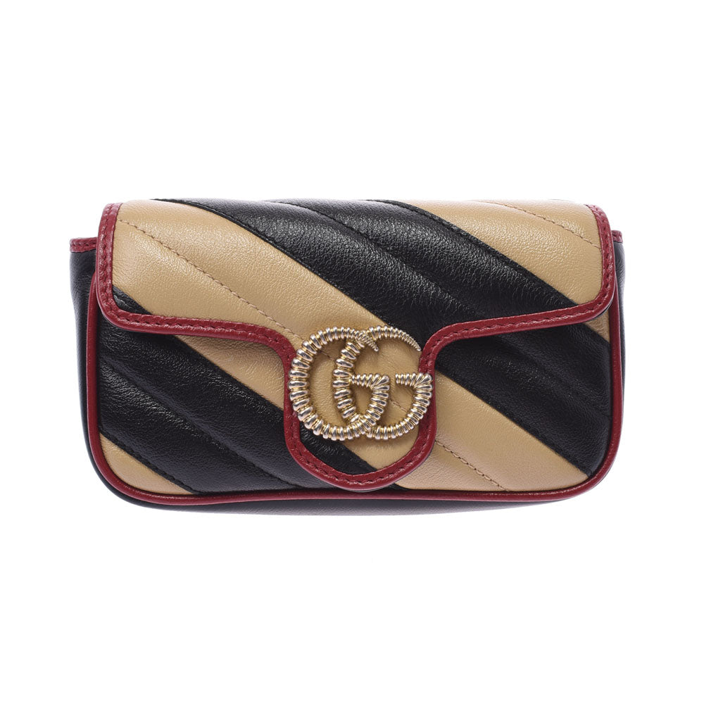 GUCCI グッチ GGマーモント スーパーミニバッグ 黒/ベージュ/赤 ゴールド金具 574969 レディース レザー ショルダーバッグ 新品 