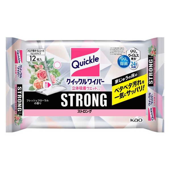 KAO クイックルワイパー 立体吸着ウエットシートストロング Fフローラル 12枚 FCV1967