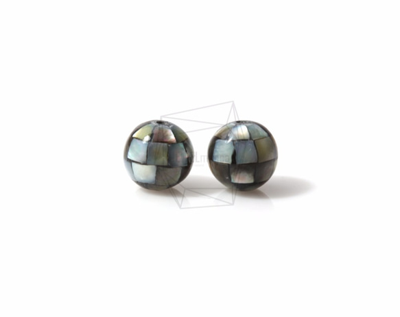 PEA-007-G【4個入り】モザイク螺鈿ビーズ, Mother of Pearl Mosaic round ball