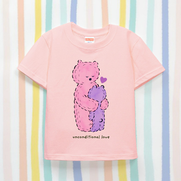 名入れ　名前入り　kids Ｔシャツ（親子のくまさん/アプリコット）