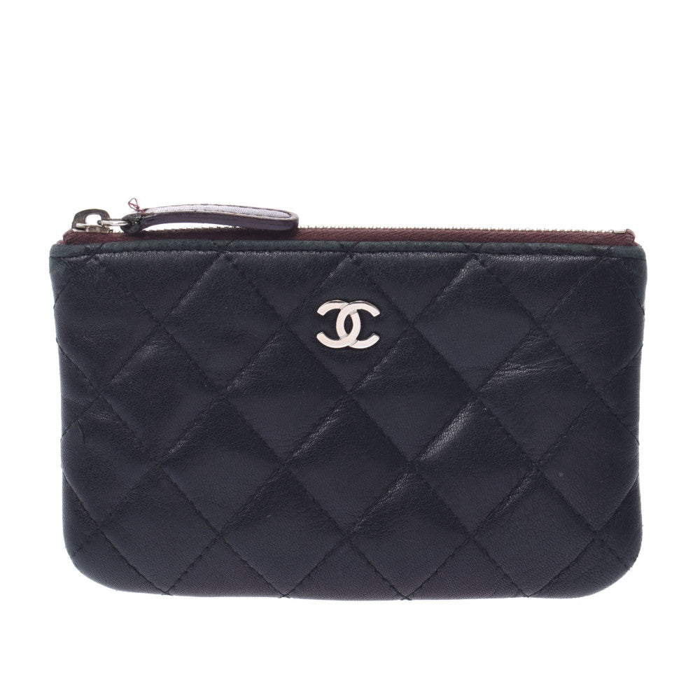 CHANEL シャネル マトラッセ ミニポーチ コインケース 黒 シルバー金具 ユニセックス ラムスキン ポーチ Bランク 中古 