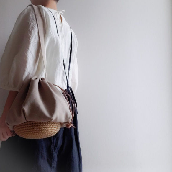 Drawstring bag Cottonlinen 共布ショルダー【受注制作】