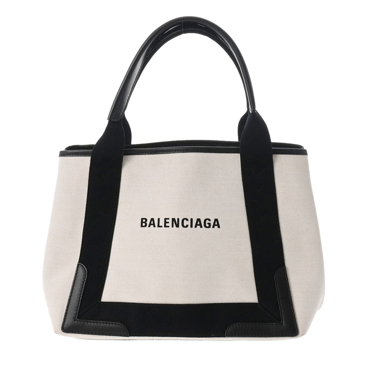 BALENCIAGA バレンシアガ ザ ネイビーカバス S ナチュラル/黒 シルバー金具 339933 レディース キャンバス レザー ハンドバッグ Aランク 中古 