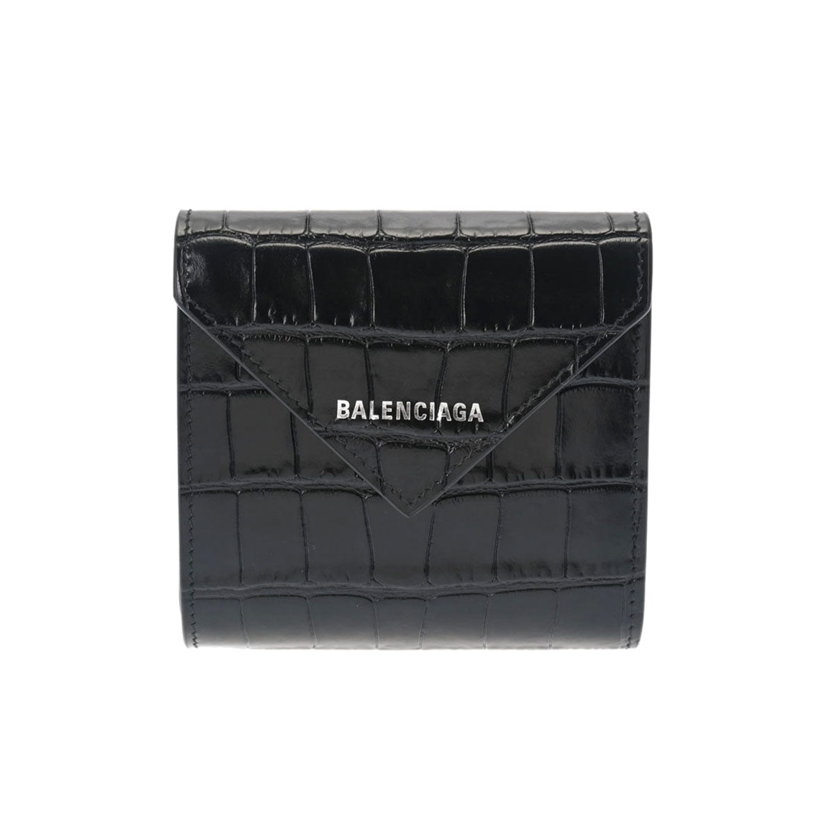 BALENCIAGA バレンシアガ ペーパー コンパクトウォレット 黒 637450 レディース クロコ型押し 三つ折り財布 未使用 