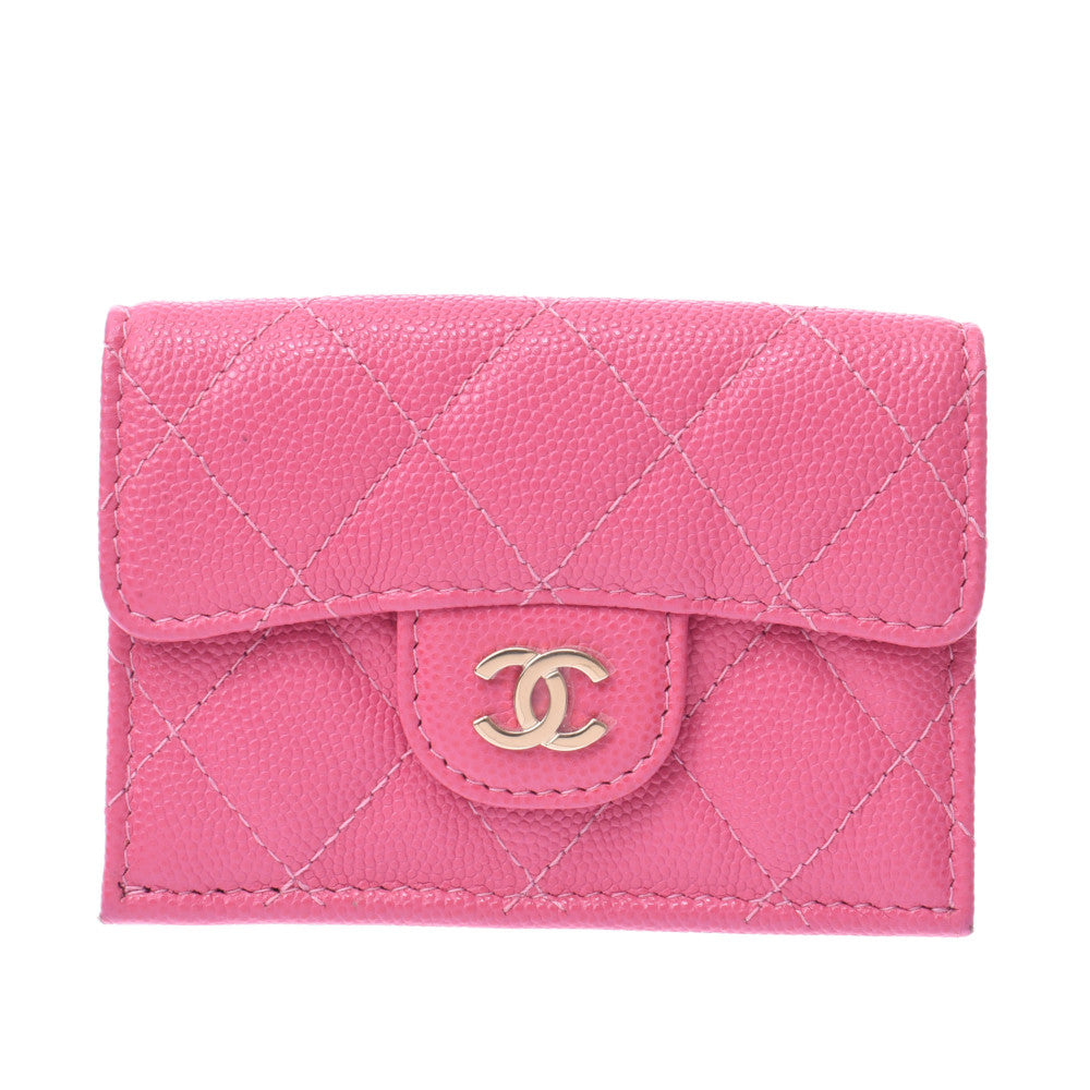 CHANEL シャネル スモールフラップウォレット ピンク レディース キャビアスキン 三つ折り財布 Aランク 中古 