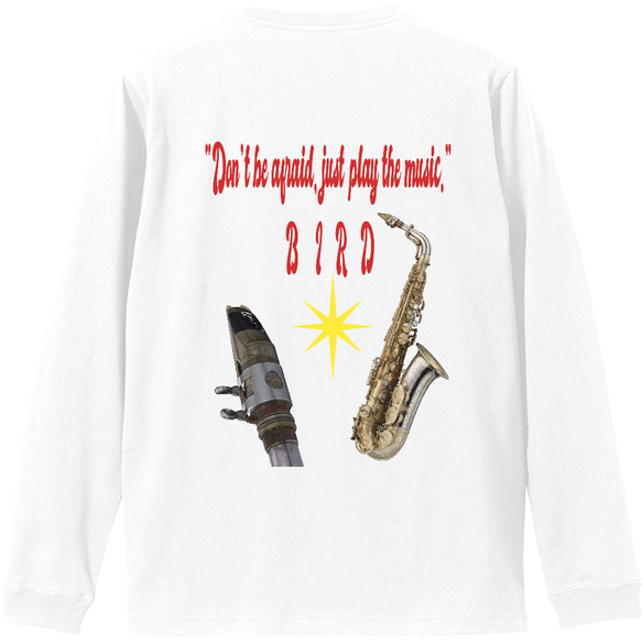 [JAZZ]JAZZ 「BIRD」  Saxphone ２両面LONGTシャツ（赤）