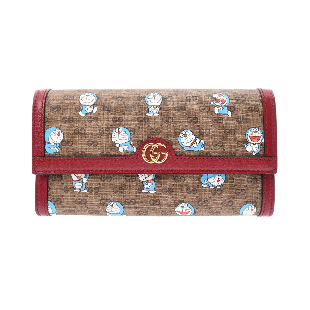 GUCCI グッチ ドラえもんコラボ ベージュ/レッド ゴールド金具 647786 レディース GGスプリームキャンバス レザー 長財布 未使用 