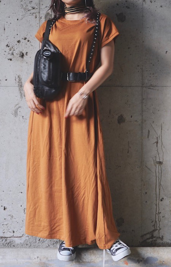 French Sleeve Maxi TEE Onepiece (orange brown) ロング丈ワンピース ブラウ