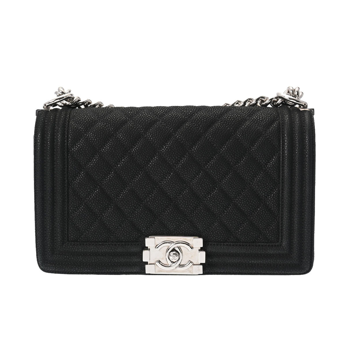 CHANEL シャネル ボーイシャネル チェーンショルダー 25 黒 シルバー金具 A67086 レディース キャビアスキン ショルダーバッグ ABランク 中古 