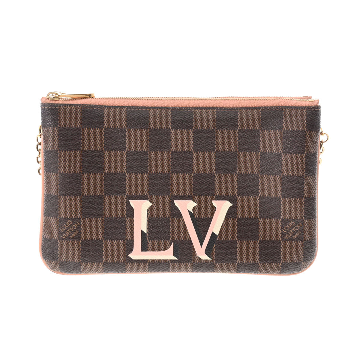 LOUIS VUITTON ルイヴィトン ダミエ ポシェット ドゥーブルジップ ブラウン N60254 レディース ダミエキャンバス ショルダーバッグ Bランク 中古 