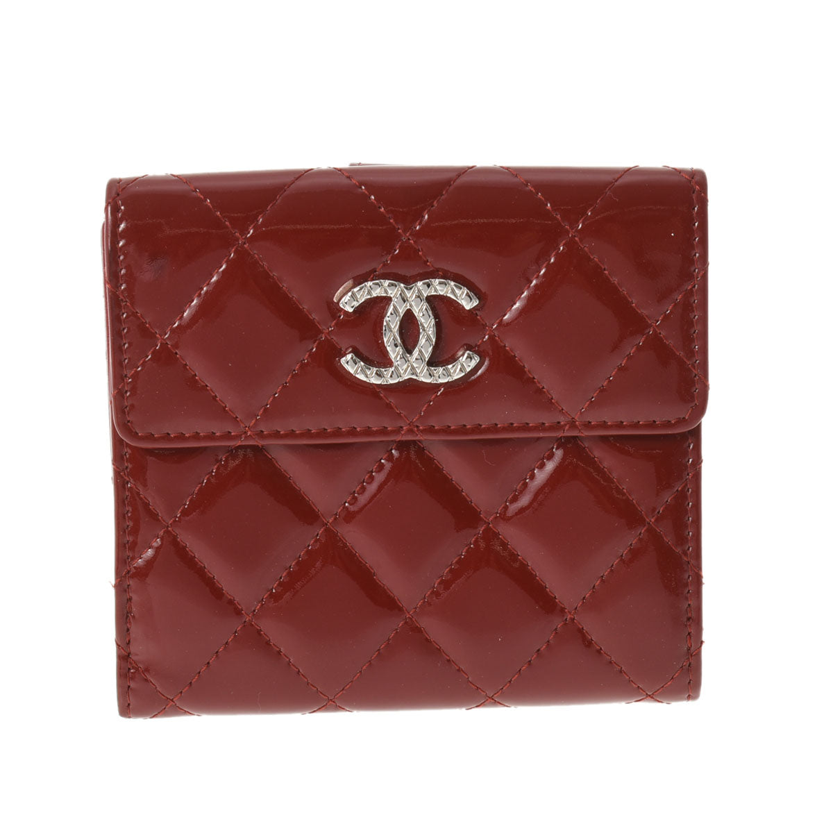 CHANEL シャネル ブリリアント Wホックウォレット レッド シルバー金具 レディース エナメル 二つ折り財布 ABランク 中古 