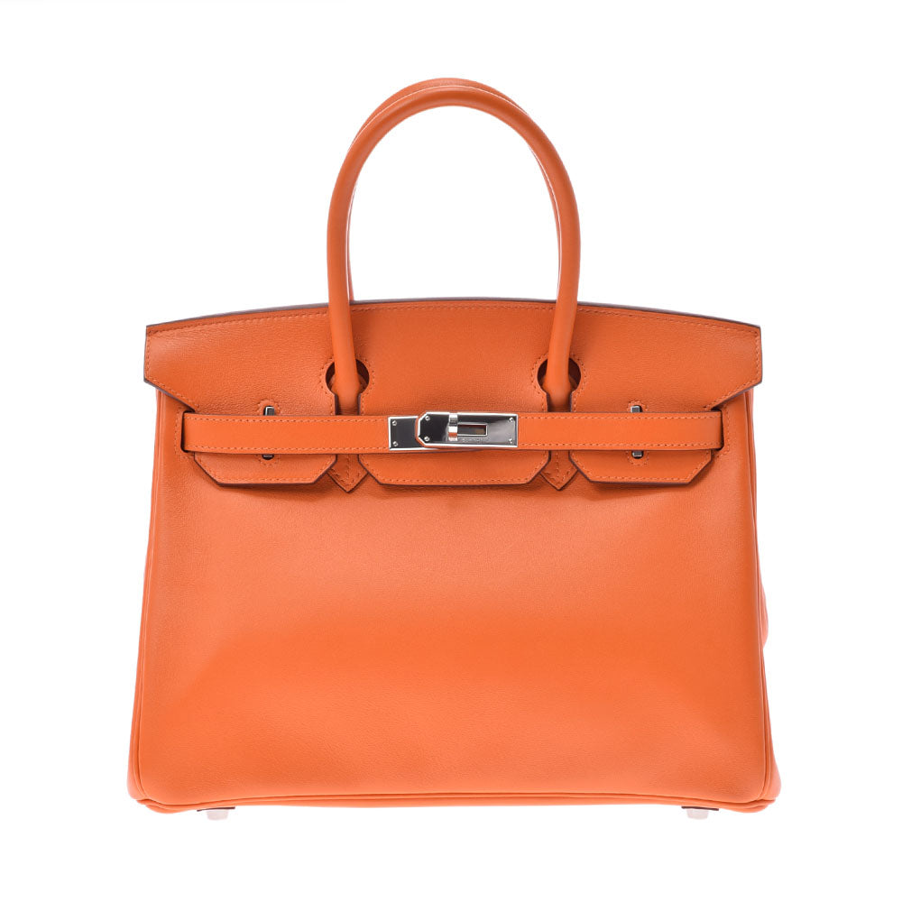 HERMES エルメス バーキン 30 オレンジ パラジウム金具 □L刻印(2008年頃) レディース スイフト ハンドバッグ Aランク 中古 