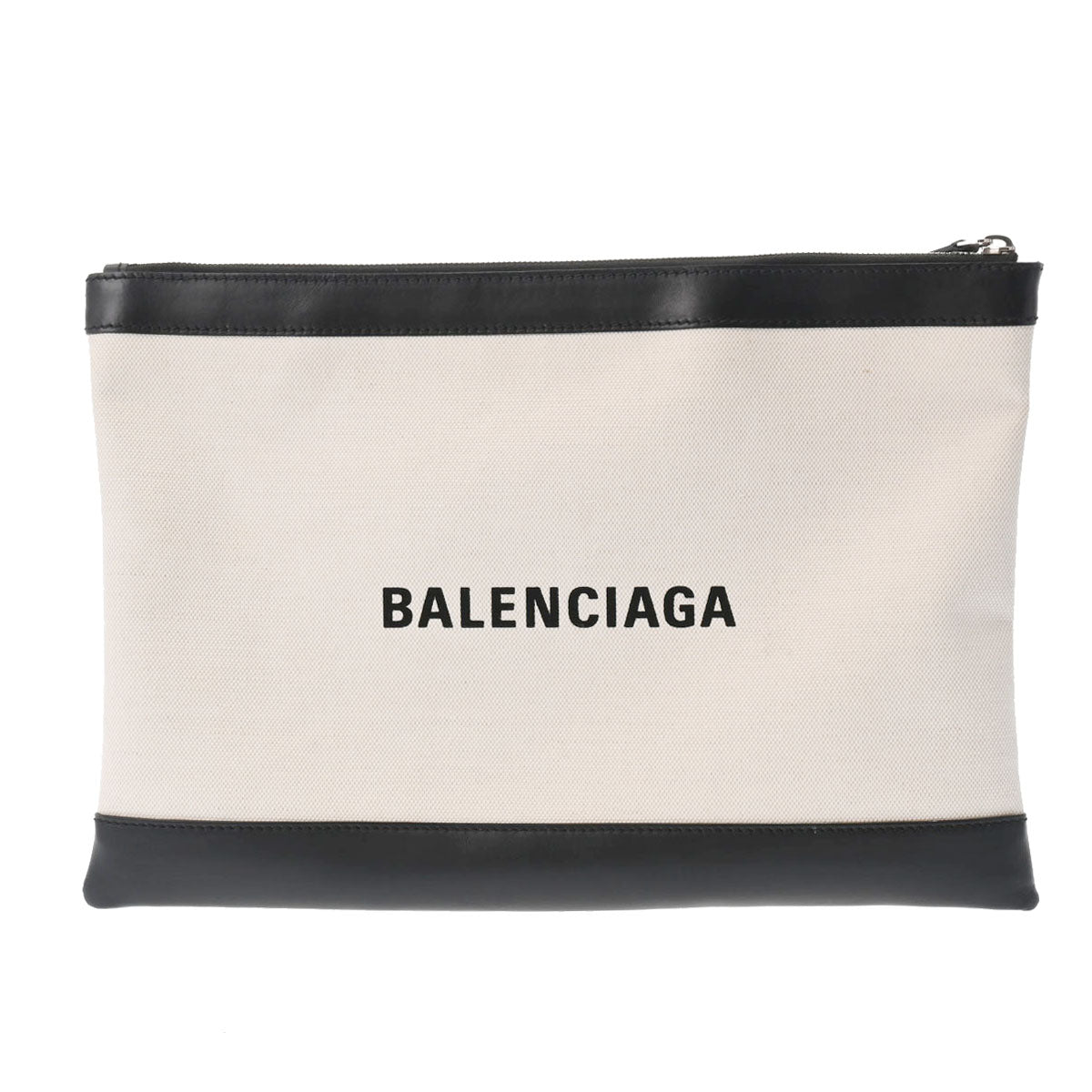 BALENCIAGA バレンシアガ ネイビークリップ L アイボリー/黒 373840 メンズ キャンバス レザー クラッチバッグ ABランク 中古 