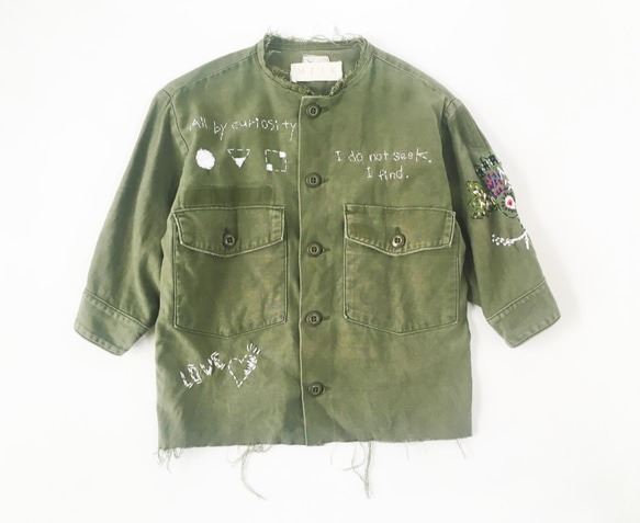 military shirt  Kids Size (手刺繍,カスタム,キッズ,ミリタリー,シャツ)