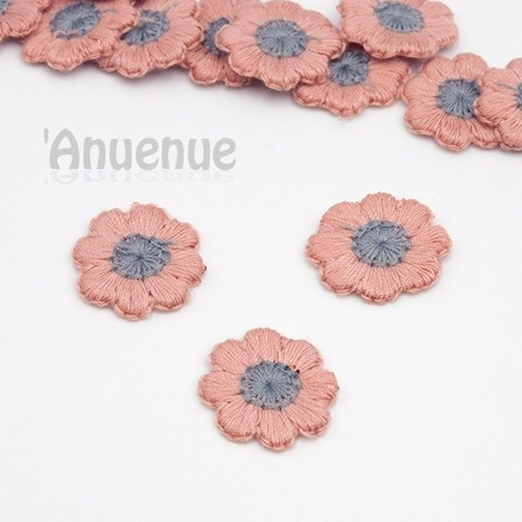 お花の刺繍パーツ18mm 【Smoky Pink / スモーキーピンク】5個