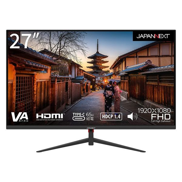 27インチ液晶ディスプレイ(1920x1080/VA/HDMI/Type-C65W給電/チルト/非光沢) JN-V27FLFHD-C65W（直送品）