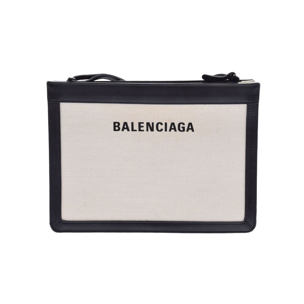 BALENCIAGA バレンシアガ ネイビーポシェット ベージュ/黒 339937 レディース キャンバス/レザー ショルダーバッグ Bランク 中古 