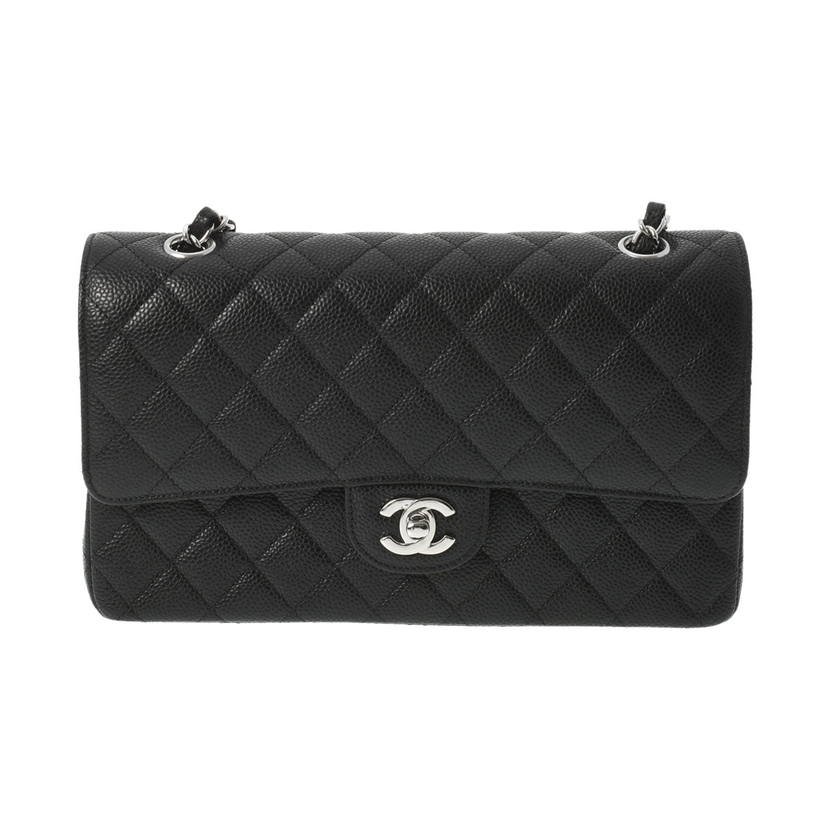 CHANEL シャネル マトラッセ ダブルフラップ チェーンショルダー 25.5 黒 シルバー金具 レディース キャビアスキン ショルダーバッグ 新品 