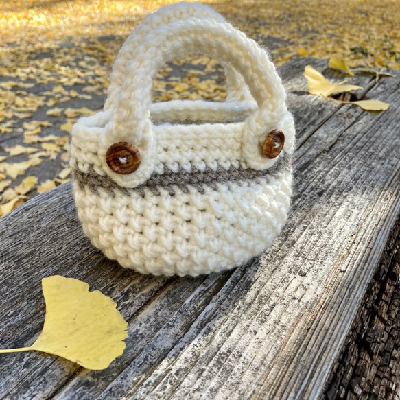 エコバッグが入る小さくてかわいい knit  bag（エコバッグ付き） mini size ：white