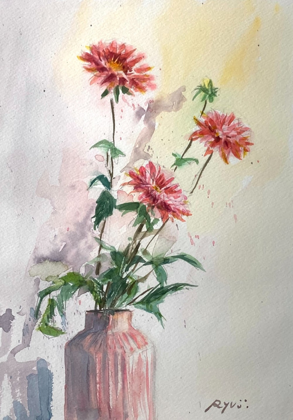 【水彩画】原画「Dahlia 」F4：332×242 mm #ダリア #花 #flower