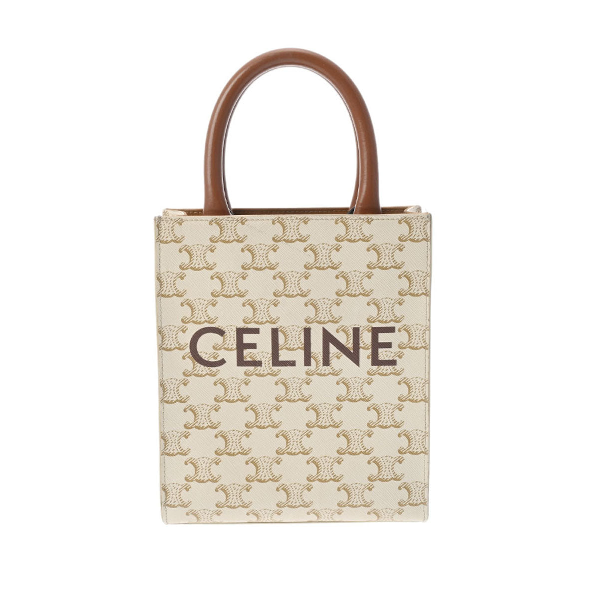 CELINE セリーヌ ミニ バーティカルカバ 2WAY 白/ブラウン レディース トリオンフキャンバス/レザー ハンドバッグ ABランク 中古 