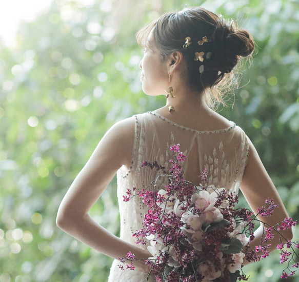 ヘッドドレス 結婚式　花嫁 ヘアアクセサリー ヘッドアクセサリー ウェディング ブライダル　ゴールドフラワー ヘアピン