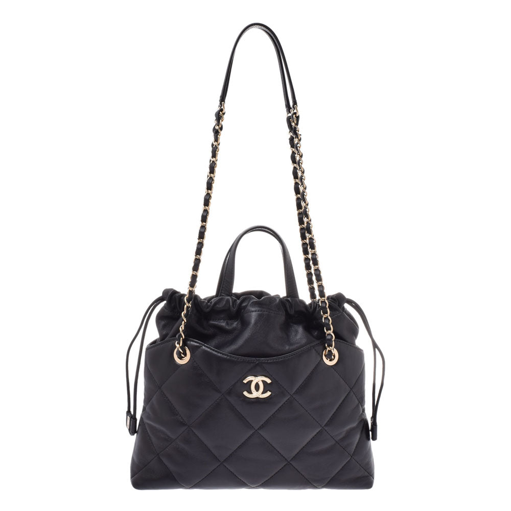 CHANEL シャネル マトラッセ スモールショッピングバッグ 黒 ゴールド金具 レディース ラムスキン 2WAYバッグ Aランク 中古 