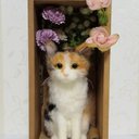 【羊毛フェルト】木製フレーム入り三毛猫ちゃん