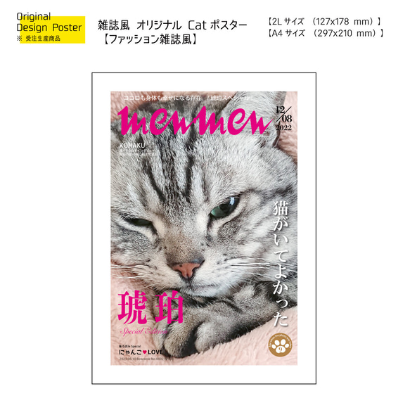 うちのCat　オーダーメイドポスター（ファッション雑誌風） 業務用印刷機/高画質仕上がり　メール便対応 /猫