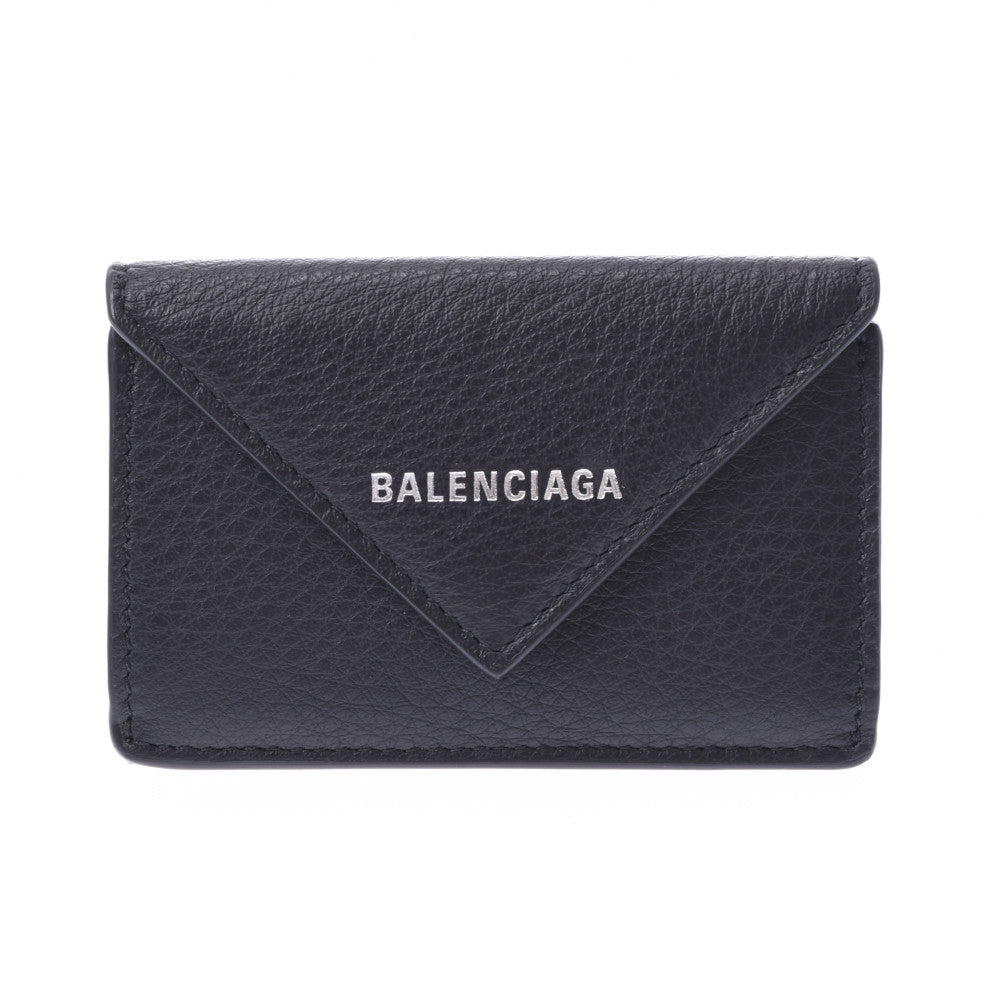 BALENCIAGA バレンシアガ ペーパーミニウォレット コンパクトウォレット 黒 391446 ユニセックス カーフ 三つ折り財布 未使用 