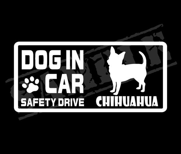 『DOG IN CAR ・SAFETY DRIVE・チワワ ①』ステッカー　8cm×17cm