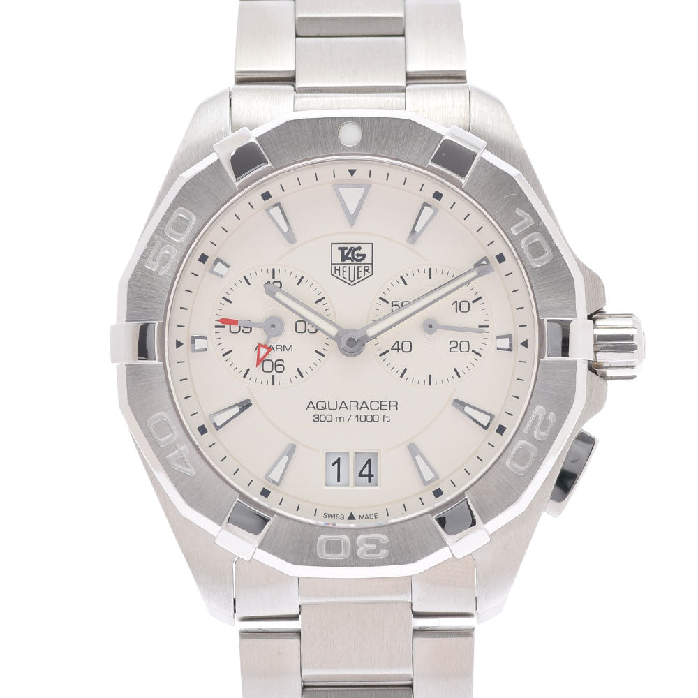 TAG HEUER タグホイヤー アクアレーサー アラーム WAY111Y.BA0928 メンズ SS 腕時計 クオーツ ホワイト文字盤 Aランク 中古 