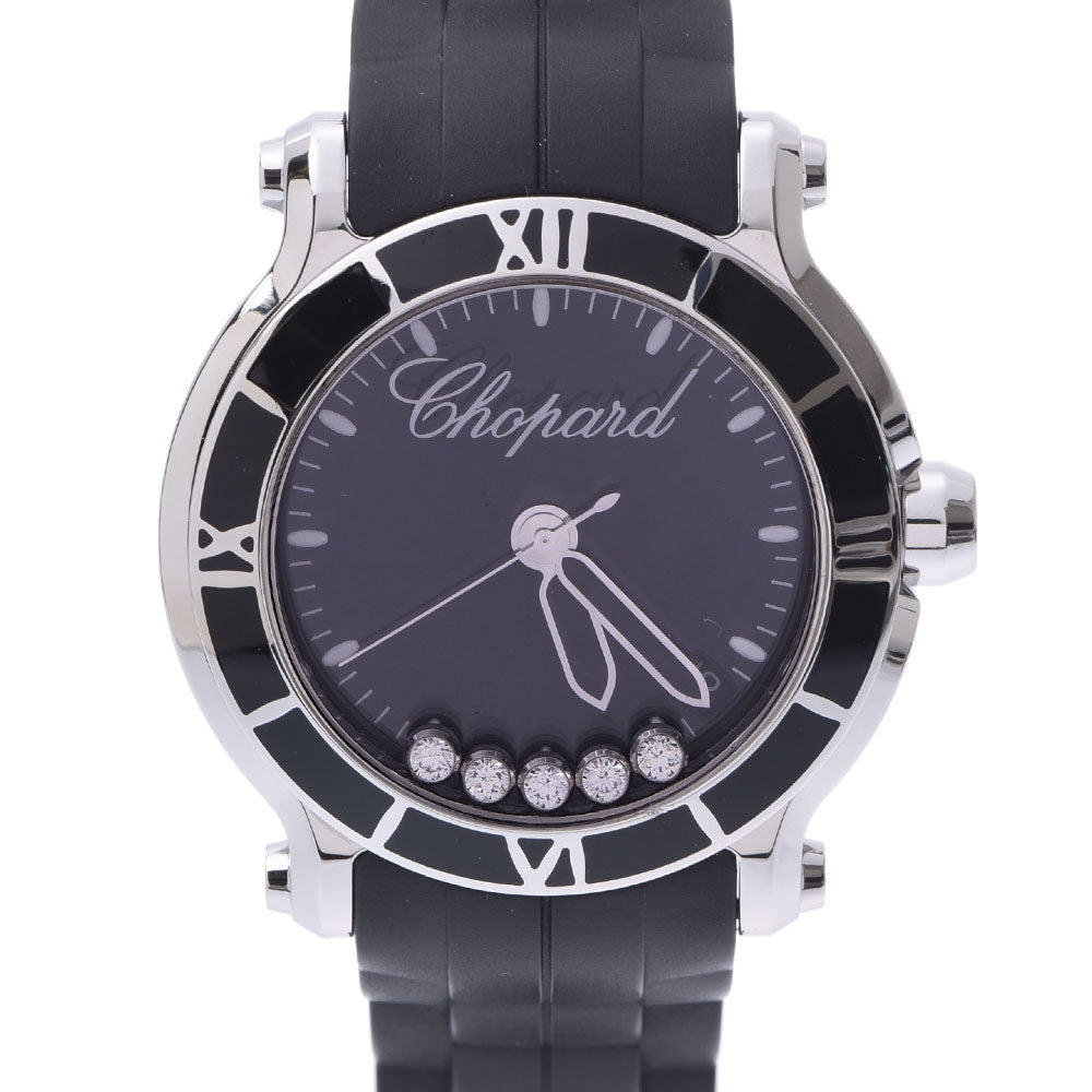 Chopard ショパール ハッピースポーツ 5Pダイヤ レディース ラバー/SS 腕時計 クオーツ 黒文字盤 Aランク 中古 