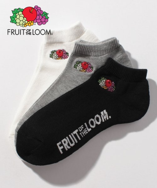 FRUIT OF THE LOOM 底パイルロゴ刺繍アンクル3Pソックス