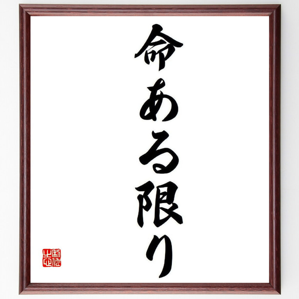 名言「命ある限り」額付き書道色紙／受注後直筆（Y7935）